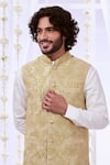 Buy_Taroob_Beige 100% Silk Embroidery Dori Nehru Jacket 