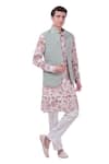 Buy_Taroob_Blue 100% Silk Plain Nehru Jacket _Online_at_Aza_Fashions