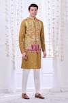 Buy_Taroob_Yellow Fine Wool Embroidery Kalamkari Thread Darbar Nehru Jacket  _at_Aza_Fashions