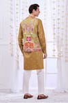 Shop_Taroob_Yellow Fine Wool Embroidery Kalamkari Thread Darbar Nehru Jacket  _at_Aza_Fashions