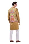 Taroob_Yellow Fine Wool Embroidery Kalamkari Thread Darbar Nehru Jacket  _Online_at_Aza_Fashions