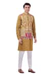 Buy_Taroob_Yellow Fine Wool Embroidery Kalamkari Thread Darbar Nehru Jacket  _Online_at_Aza_Fashions