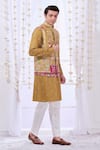 Shop_Taroob_Yellow Fine Wool Embroidery Kalamkari Thread Darbar Nehru Jacket  _Online_at_Aza_Fashions