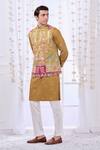 Taroob_Yellow Fine Wool Embroidery Kalamkari Thread Darbar Nehru Jacket  _at_Aza_Fashions