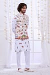 Taroob_White 100% Silk Embroidery Kalamkari Thread Regal Mughal Bundi _at_Aza_Fashions