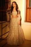 Osaa by Adarsh_White Silk Embroidery Zardozi Round Bridal Lehenga Set_at_Aza_Fashions