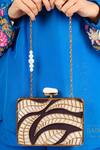 Adwita Bags & Jewels_Gold Mother Of Pearl Aaroohi Leaf Carved Clutch _Online_at_Aza_Fashions