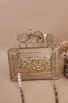 Shop_ADWITA BAGS & JEWELS_Gold Mother Of Pearl Zarin Embellished Clutch _at_Aza_Fashions