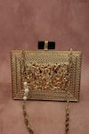 Shop_ADWITA BAGS & JEWELS_Gold Mother Of Pearl Freya Floral Carved Bag _at_Aza_Fashions