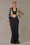 Buy_Masaba_Black Cropped Blazer - Textured Knit Embroidery Embellished Draped Skirt Set_at_Aza_Fashions