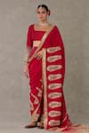 Buy_Masaba_Red Saree Crepe Silk Son Patti Embellished Set With Unstitched Blouse Piece _at_Aza_Fashions