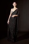 Buy_Itrh_Black Net Embellished Crystal Layla Pre-stitched Saree With Blouse  _at_Aza_Fashions