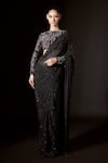 Buy_Itrh_Black Net Embellished Crystal Aziza Pre-stitched Saree With Blouse  _at_Aza_Fashions