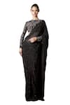 Itrh_Black Net Embellished Crystal Aziza Pre-stitched Saree With Blouse  _Online_at_Aza_Fashions