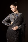 Buy_Itrh_Black Net Embellished Crystal Aziza Pre-stitched Saree With Blouse  _Online_at_Aza_Fashions