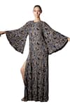 Itrh_Black Net Embellished Crystal Round Nile Essence Kaftan  _Online_at_Aza_Fashions