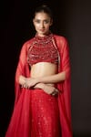 Itrh_Red Cape Silk Organza Embellished Vibrant Jewel Sharara Set  _at_Aza_Fashions