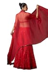 Buy_Itrh_Red Cape Silk Organza Embellished Vibrant Jewel Sharara Set  