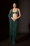 Buy_Itrh_Emerald Green Net Embellished Nour Pre-stitched Saree With Blouse  _at_Aza_Fashions