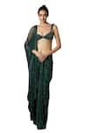 Itrh_Emerald Green Net Embellished Nour Pre-stitched Saree With Blouse  _Online_at_Aza_Fashions