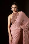 Buy_Itrh_Peach Net Embellished Scarab Serenity Pre-stitched Saree With Blouse  _Online_at_Aza_Fashions