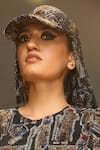 Itrh_Black Crystal Nile Essence Embellished Cap With Attached Scarf _Online_at_Aza_Fashions