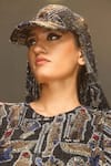 Buy_Itrh_Black Crystal Nile Essence Embellished Cap With Attached Scarf _Online_at_Aza_Fashions