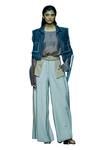 DIKSHA KHANNA_Grey Denim Plain Collared Neck Masoom Cropped Jacket _Online_at_Aza_Fashions