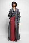 Buy_DIKSHA KHANNA_Grey Chanderi Plain Lapel Collar Trench Jacket _at_Aza_Fashions