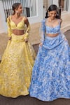 Seema Gujral_Yellow Net Embroidered 3d Florals Plunged Leaf Lehenga Set _Online
