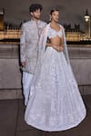 Buy_Seema Gujral_White Net Embroidered Sequins Plunged Leaf Bridal Lehenga Set _Online