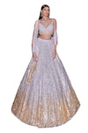 Seema Gujral_Silver Net Embroidered Sequins Plunged V Ombre Lehenga Set  _Online_at_Aza_Fashions