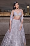 Buy_Seema Gujral_Silver Net Embroidered Sequins Plunged V Ombre Lehenga Set 