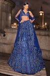 Buy_Seema Gujral_Blue Net Embroidered Sequins Plunged V Geometric Lehenga Set  _at_Aza_Fashions