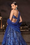 Seema Gujral_Blue Net Embroidered Sequins Plunged V Geometric Lehenga Set _Online_at_Aza_Fashions