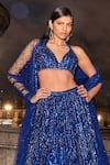 Buy_Seema Gujral_Blue Net Embroidered Sequins Plunged V Geometric Lehenga Set _Online_at_Aza_Fashions