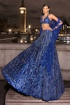 Shop_Seema Gujral_Blue Net Embroidered Sequins Plunged V Geometric Lehenga Set _Online_at_Aza_Fashions