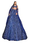 Shop_Seema Gujral_Blue Net Embroidered Sequins Plunged V Geometric Lehenga Set _at_Aza_Fashions