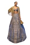 Seema Gujral_Silver Net Embroidered Sequins Plunged Antique Lehenga Set  _at_Aza_Fashions