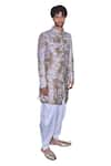 Buy_Seema Gujral_Beige Raw Silk Embroidered Floral Applique Sherwani Set _Online_at_Aza_Fashions