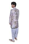 Shop_Seema Gujral_Beige Raw Silk Embroidered Floral Applique Sherwani Set _Online_at_Aza_Fashions