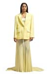 Buy_Deme by Gabriella_Yellow Malai Lycra Solid Lapel Collar Full Sleeve Blazer_Online_at_Aza_Fashions