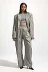 Buy_Deme by Gabriella_Grey Suiting And Jersey Solid Boat Neck Crop Top _Online_at_Aza_Fashions