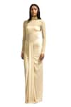 Deme by Gabriella_Off White Malai Lycra Solid Turtle Neck Ruched Draped Maxi Dress _at_Aza_Fashions