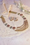 Buy_Prestones_White Bead Pearl Embellished Layered Temple Necklace Set_at_Aza_Fashions