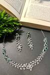 Buy_Prestones_Green Zirconia Leaf Carved Choker Set _at_Aza_Fashions