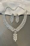 Buy_Prestones_White Zirconia Leaf Carved Pendant Choker Set _at_Aza_Fashions