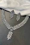 Shop_Prestones_White Zirconia Leaf Carved Pendant Choker Set _at_Aza_Fashions