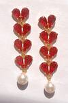 Buy_Prestones_Red Swarovski Heart Carved Danglers _at_Aza_Fashions