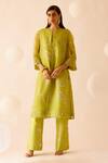 Buy_Bunka_Green Silk Organza Embroidery, Amara Rosa Print Jacket Kurta With Camisole _at_Aza_Fashions